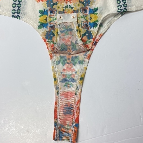 JEALOUS Tomato Floral Mesh Vibes Ruffled Layered Bodysuit Party Festival Large - Picture 13 of 15